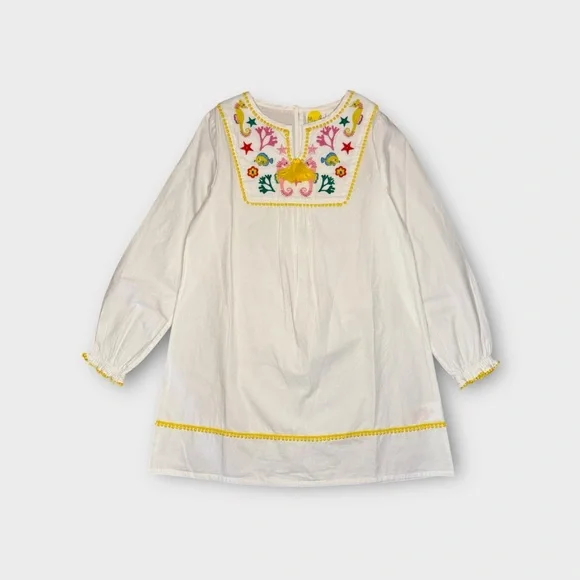Mini Boden Under The Sea Applique Kaftan White Dress - Picture 2 of 7